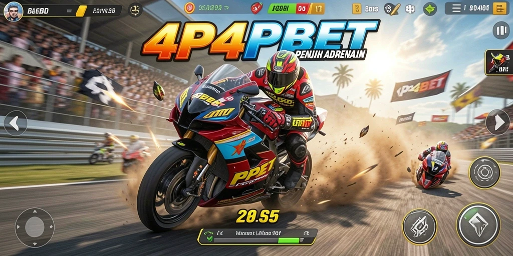 Tampilan gameplay seru dalam balapan motor yang mendebarkan.