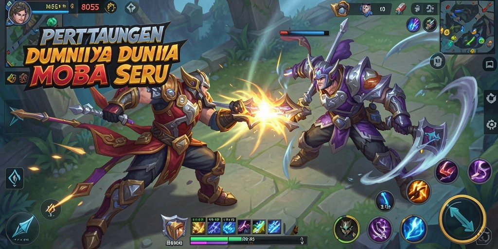 Tampilan gameplay seru dalam dunia MOBA 8055.