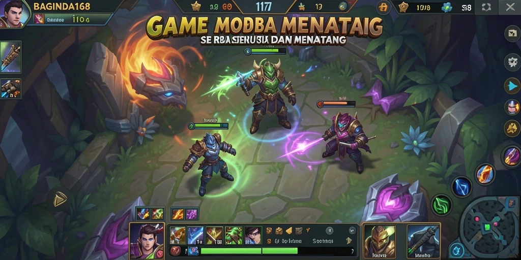 Screenshot gameplay seru dari BAGINDA168 dalam pertempuran MOBA.