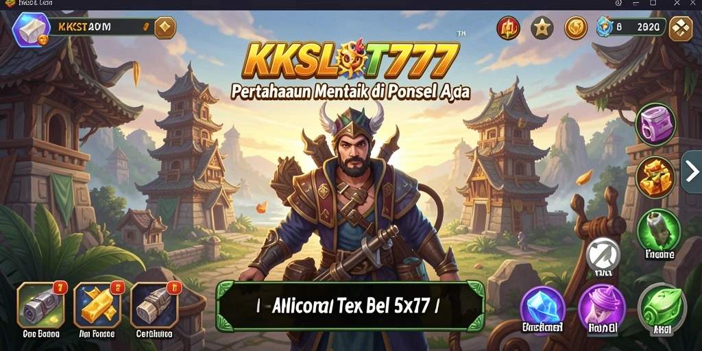 Tampilan gameplay KKSLOT777 dengan menara pertahanan dan gelombang musuh.