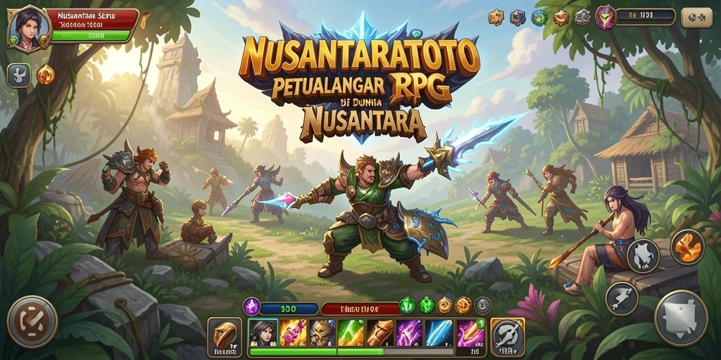 Screenshot menunjukkan pertarungan epik di dunia RPG NUSANTARATOTO.