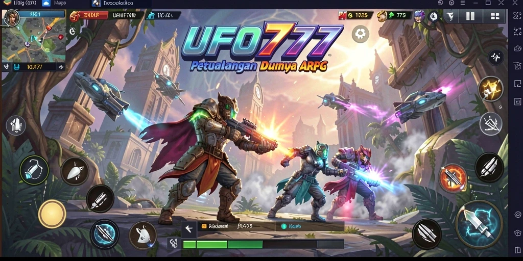 Screenshot menunjukkan aksi seru dalam gameplay ARPG UFO777.