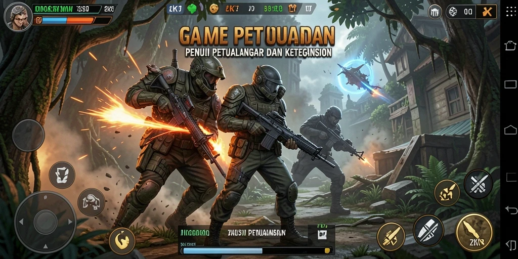 Tangkapan layar ZK7 menampilkan aksi pertempuran mendebarkan di arena permainan.