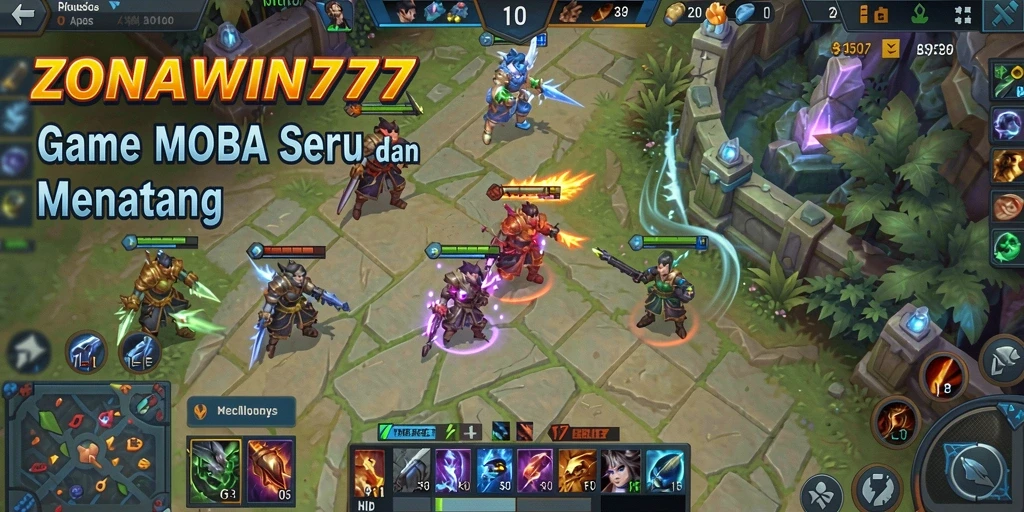 Tampilan aksi seru dalam gameplay MOBA ZONAWIN777.